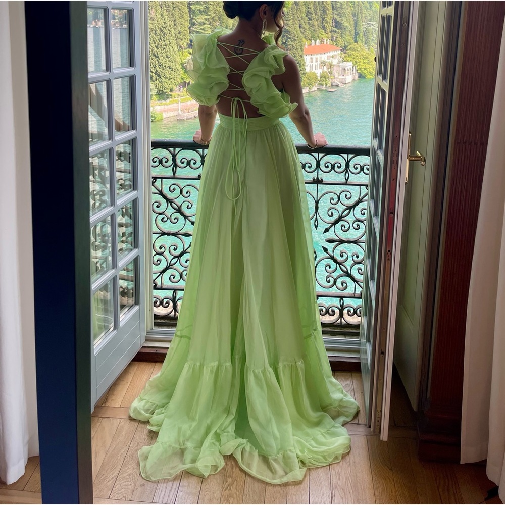 Mac Duggal Ruffle Tiered Cut-Out Chiffon Gown